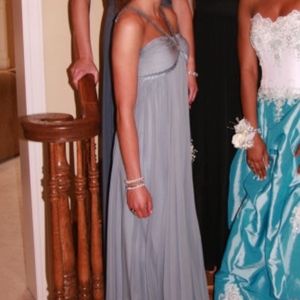BCBG Grecian Inspired Grey Evening Gown